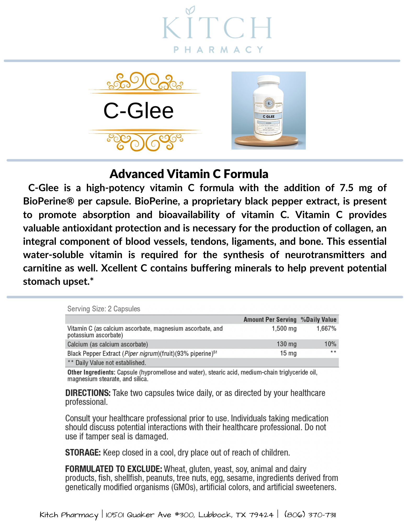 C - GLEE (High - Potency Vitamin C for Immune Support) - Kitch Pharmacy