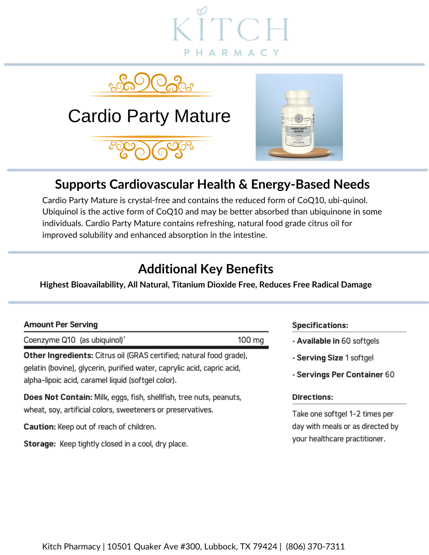 CARDIO PARTY MATURE (Crystal - free CoQ10) - Kitch Pharmacy