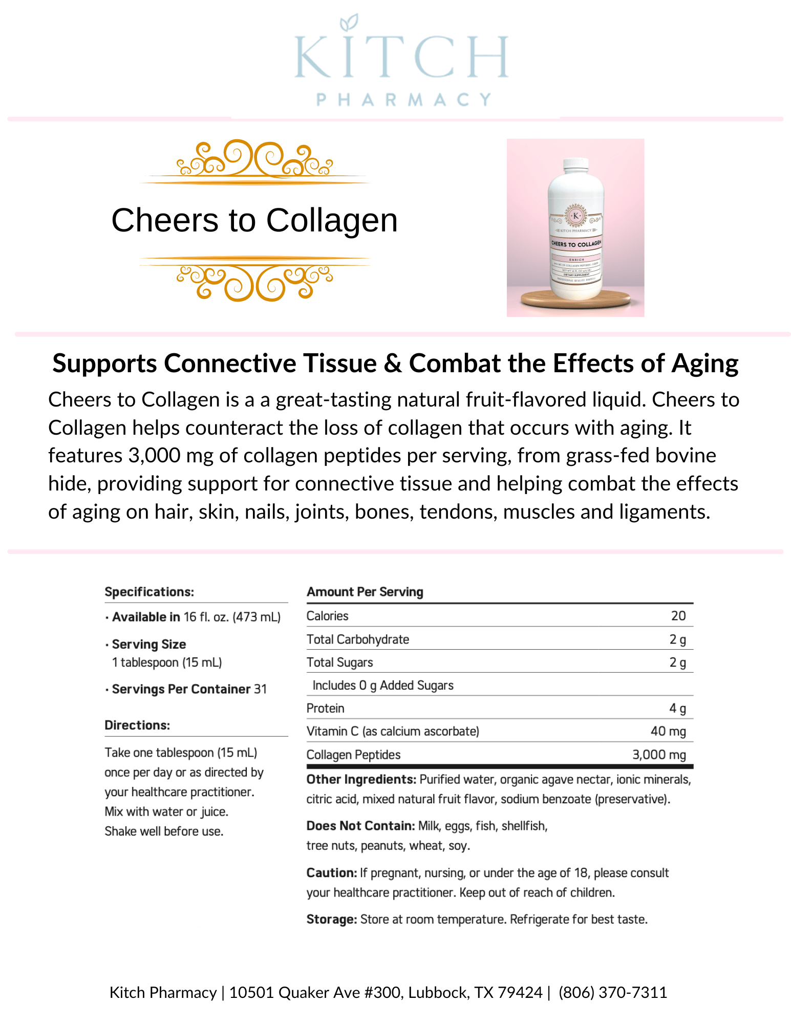 CHEERS TO COLLAGEN LIQUID (Collagen Peptides for Youthful Support) - Kitch Pharmacy