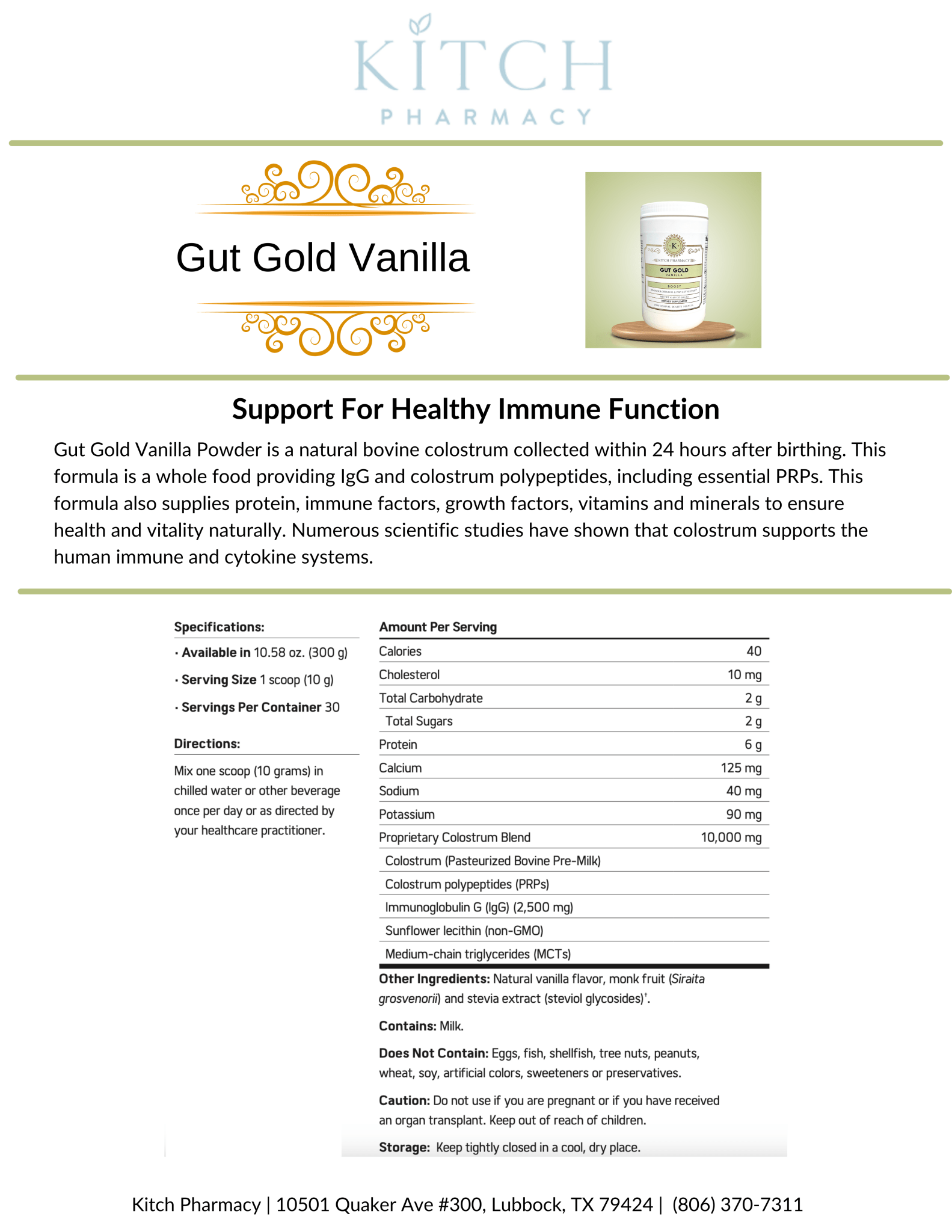 GUT GOLD VANILLA (Immune & Gut Health) - Kitch Pharmacy