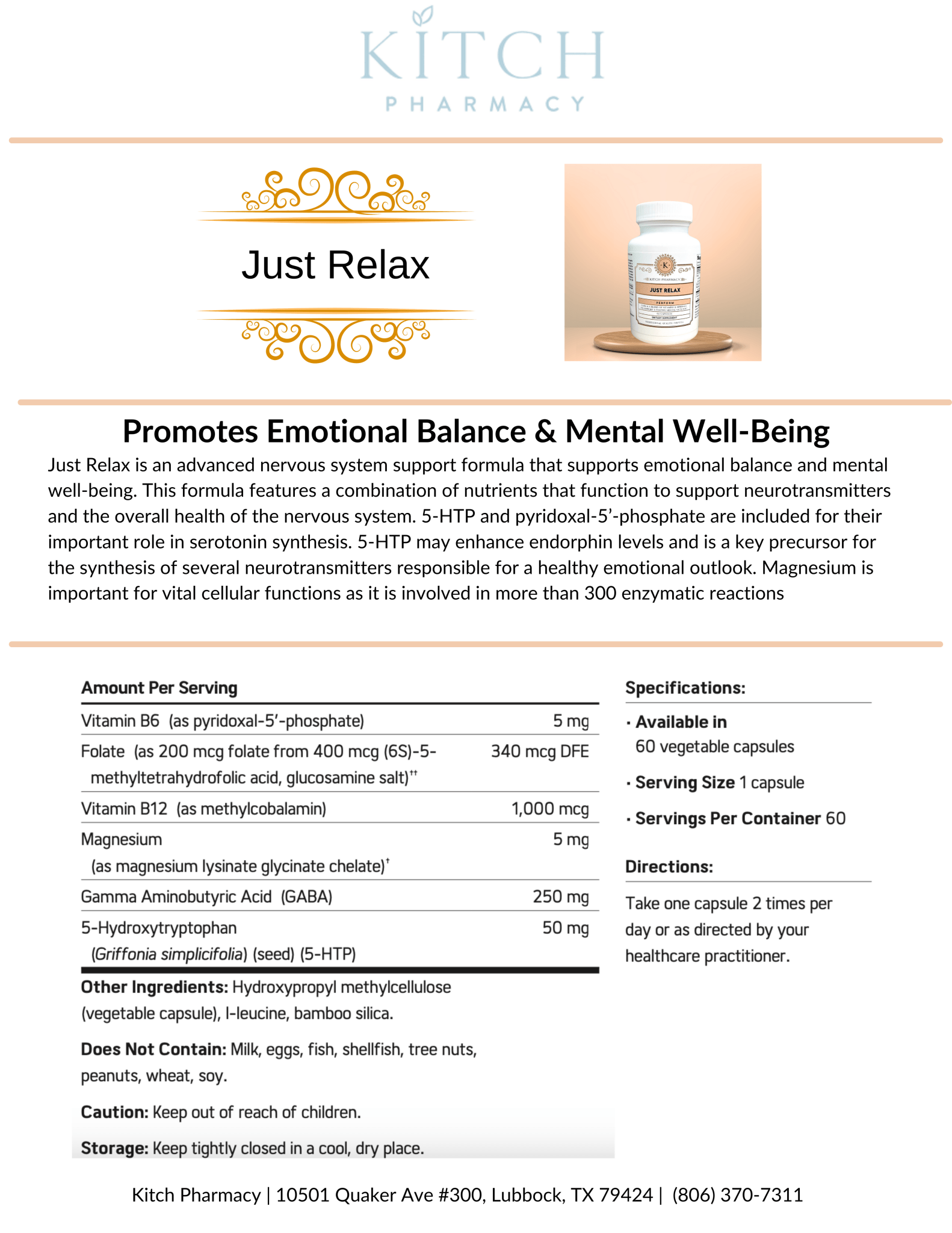 JUST RELAX (Support Emotional Balance & Mental Wellness) - Kitch Pharmacy