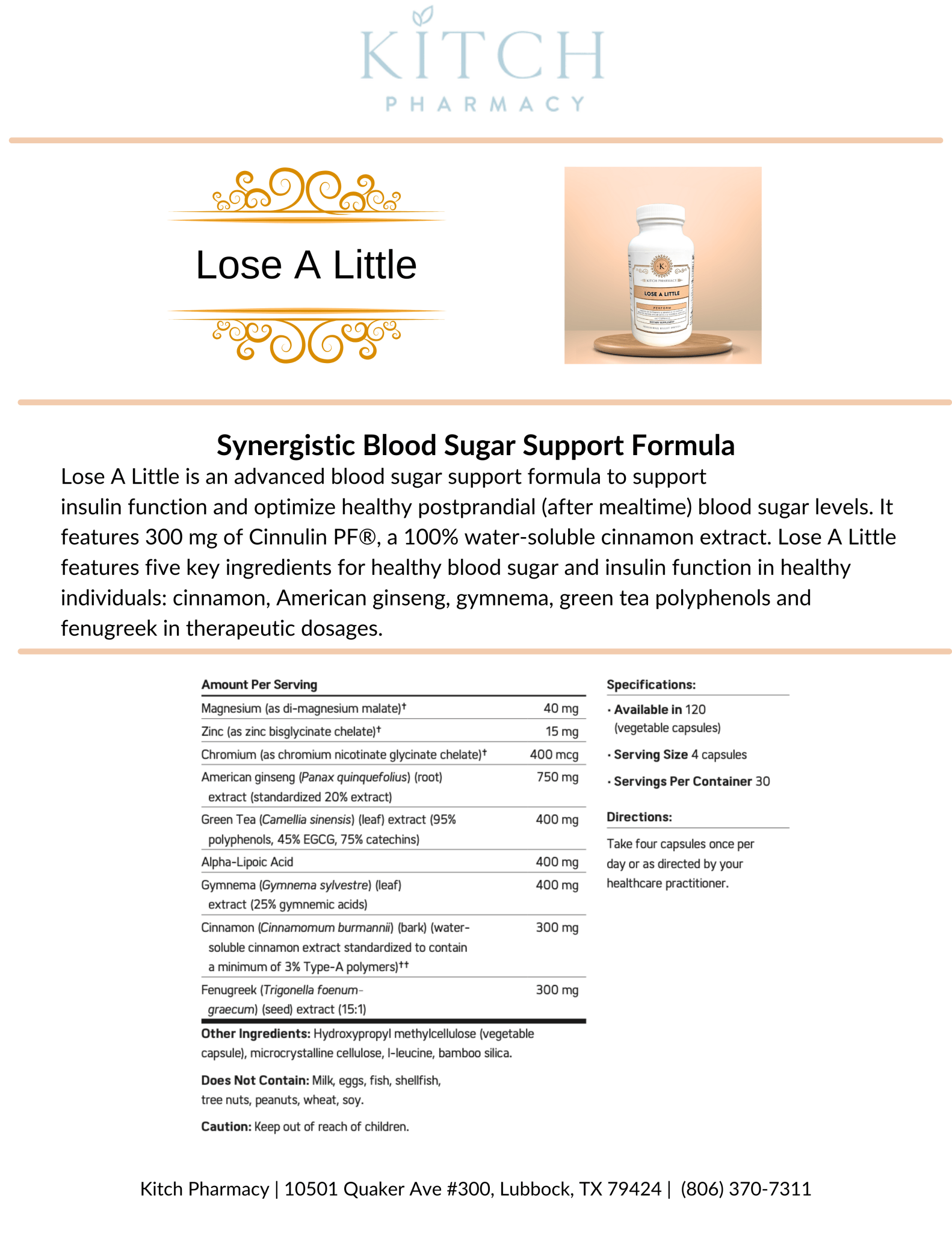 LOSE A LITTLE (Natural Blood Sugar Support) - Kitch Pharmacy