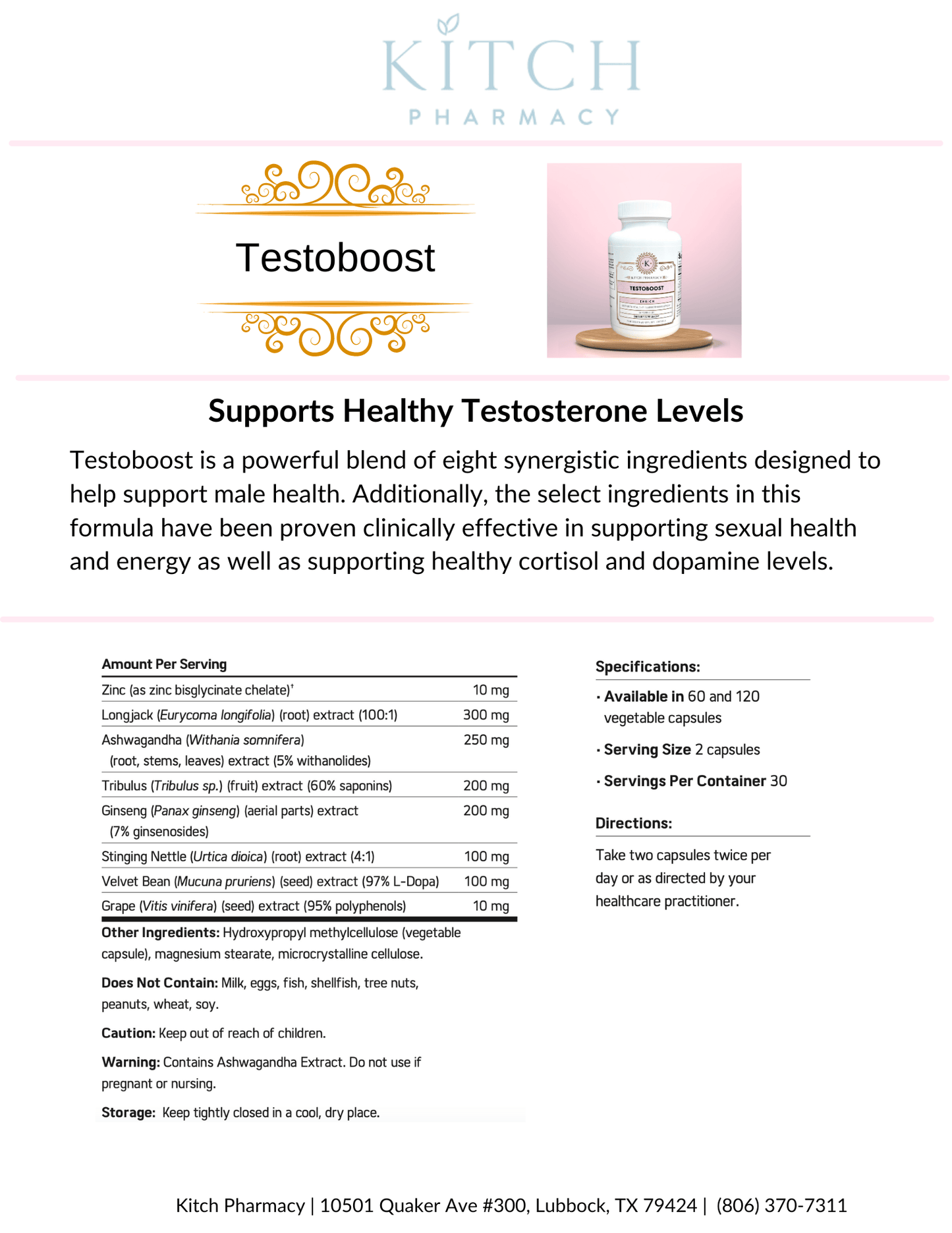 TESTOBOOST (Optimize Male Health and Vitality) - Kitch Pharmacy