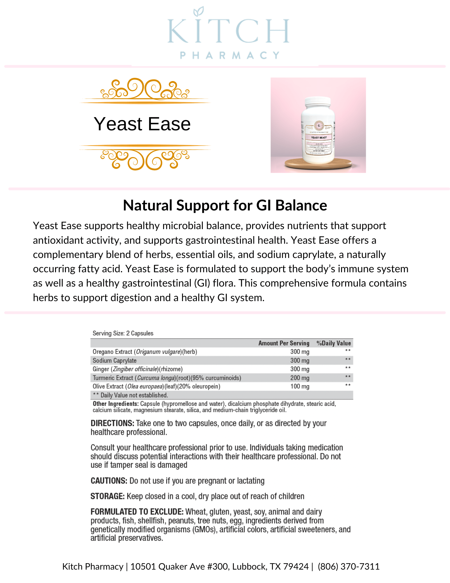 YEAST EASE (Natural Defense Against Unwanted Yeast) - Kitch Pharmacy